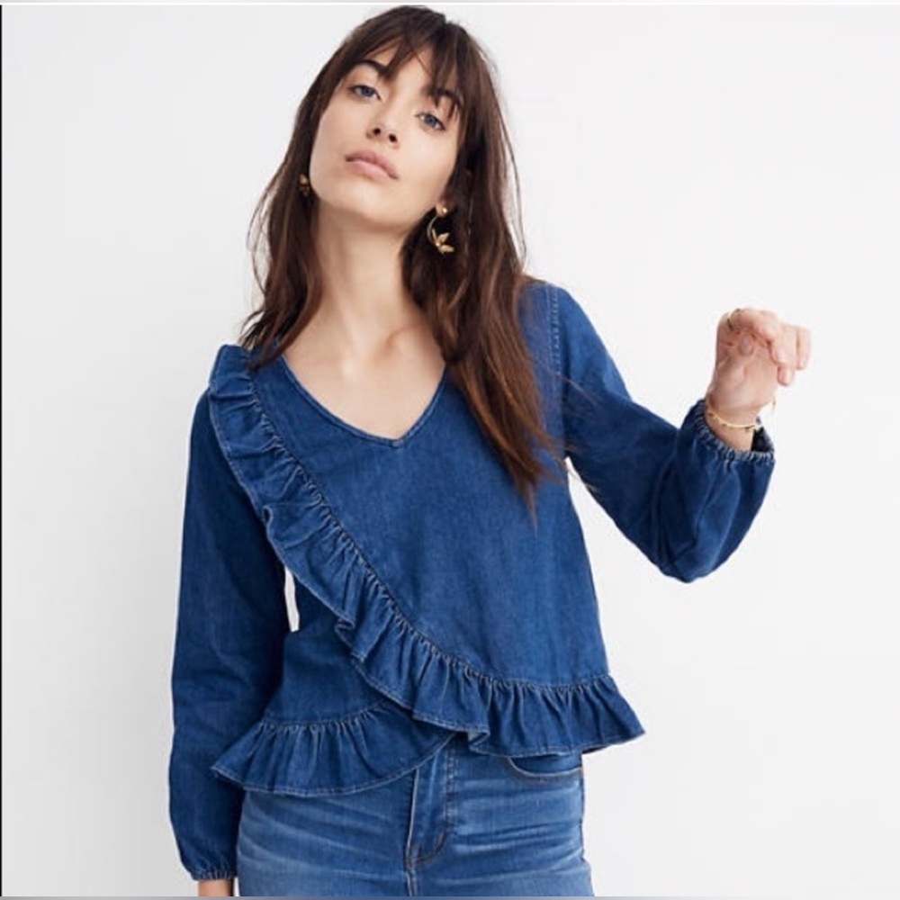 Madewell Indigo Ruffle Blouse